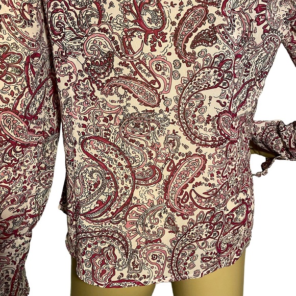 VINTAGE DANA GIBSON SHIMMERY PAISLEY FLORAL RUFFLE SLEEVE PUSSY BOW BLOUSE  SZ M - Picture 10 of 16